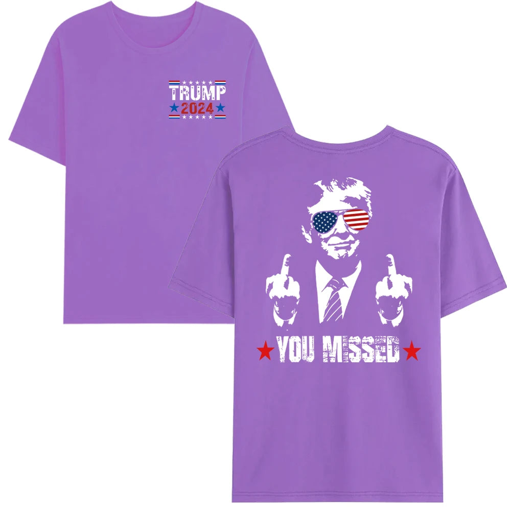 You Missed Trump 2024 US American Flag T-Shirt, Trump 2024 T-Shirt, Trump Shirt Trump You Missed Tshirt