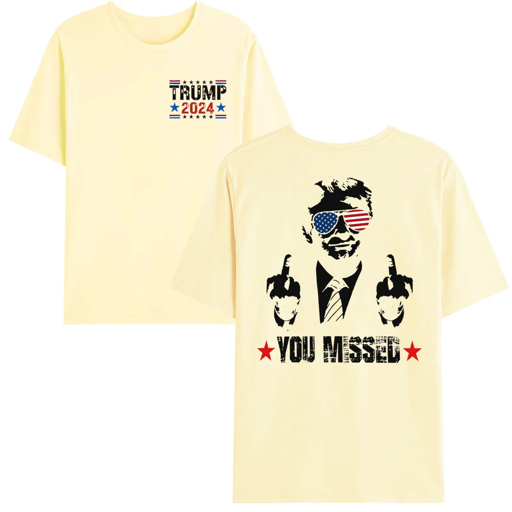 You Missed Trump 2024 US American Flag T-Shirt, Trump 2024 T-Shirt, Trump Shirt Trump You Missed Tshirt