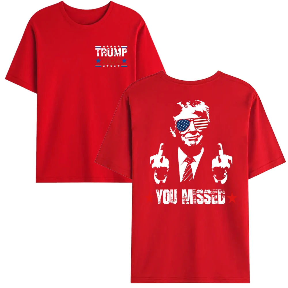 You Missed Trump 2024 US American Flag T-Shirt, Trump 2024 T-Shirt, Trump Shirt Trump You Missed Tshirt