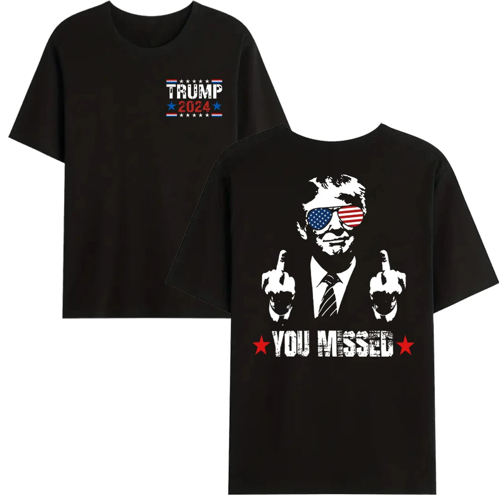 You Missed Trump 2024 US American Flag T-Shirt, Trump 2024 T-Shirt, Trump Shirt Trump You Missed Tshirt