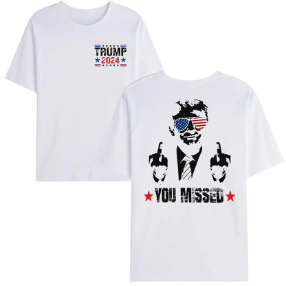 You Missed Trump 2024 US American Flag T-Shirt, Trump 2024 T-Shirt, Trump Shirt Trump You Missed Tshirt