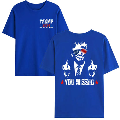 You Missed Trump 2024 US American Flag T-Shirt, Trump 2024 T-Shirt, Trump Shirt Trump You Missed Tshirt